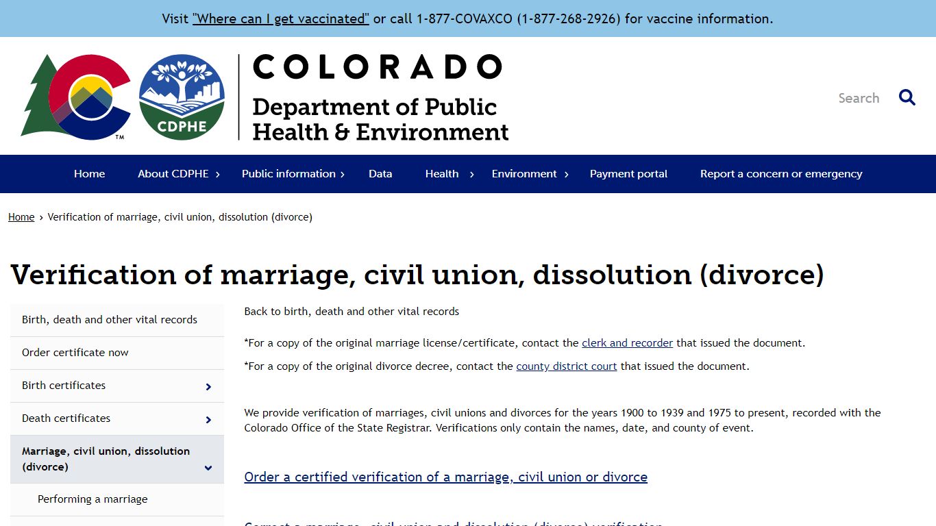 Verification of marriage, civil union, dissolution (divorce)